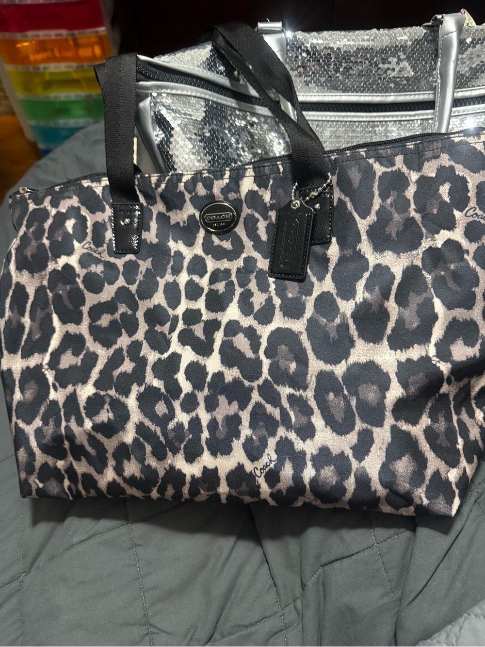 Coach Leopard-Pattern Tote in Black & Cream